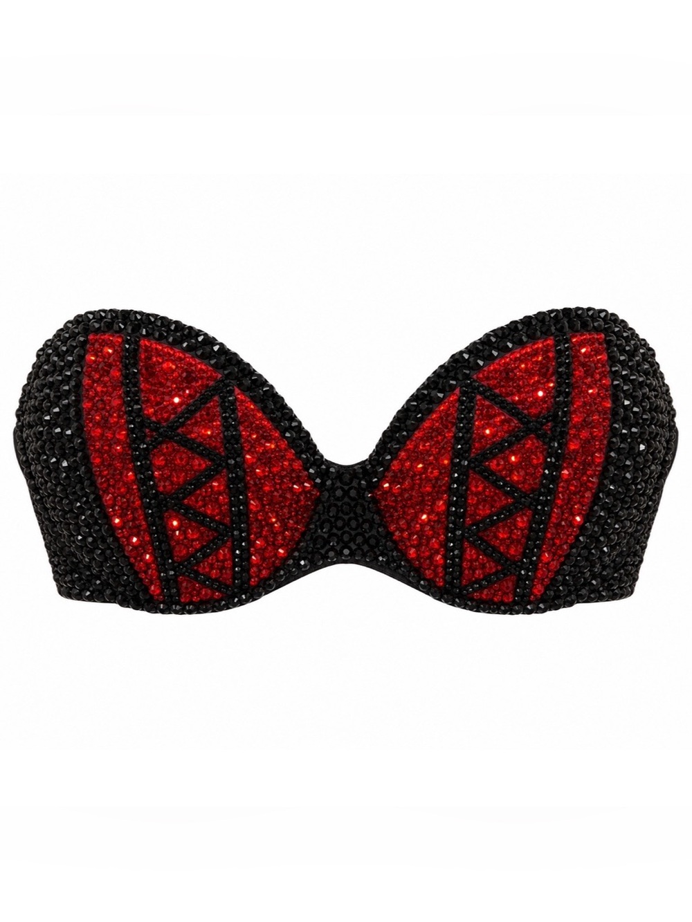 34A Siam Red & Jet Black Vampy Corset Design Rhinestone Glam Bling Bra To